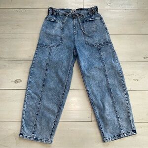 Luvamia Women's Wide Leg Barrel Elastic Drawstring Curved Leg Ankle Jeans Sz M